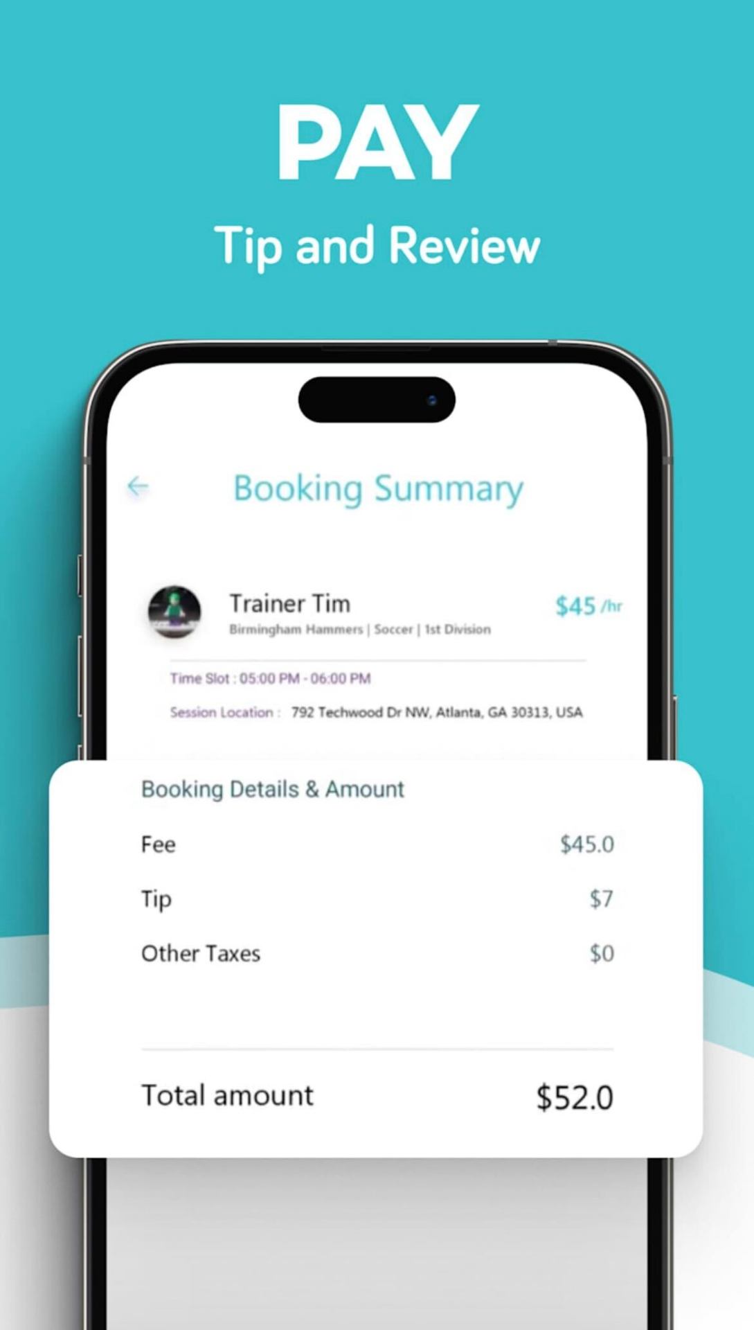 Pay, tip, and review after each session